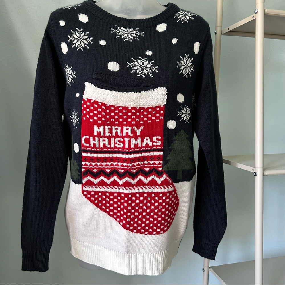 Christmas Sweater Built In Stocking Design Ugly Christmas Sweater 🥇 Unisex